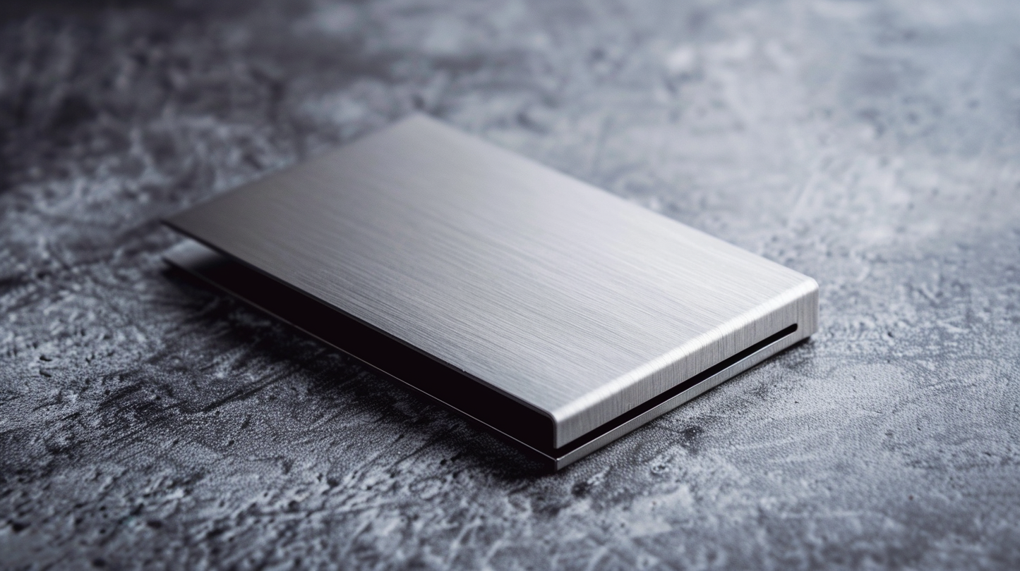 Porte Carte Métal dans un fond gris professionel