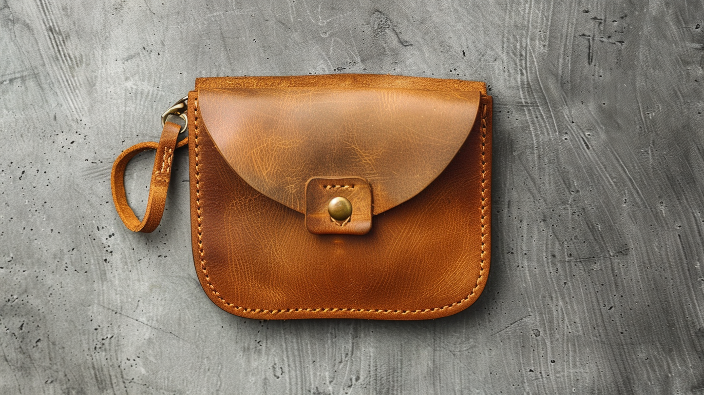 porte monnaie pour femme en cuir dans un fond gris professionel 