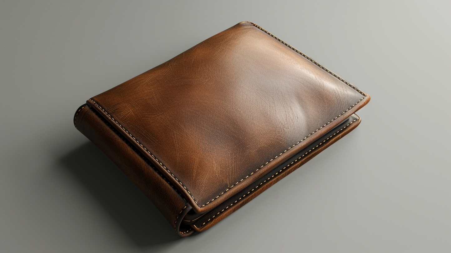 portefeuille luxe dans un fond gris professionel