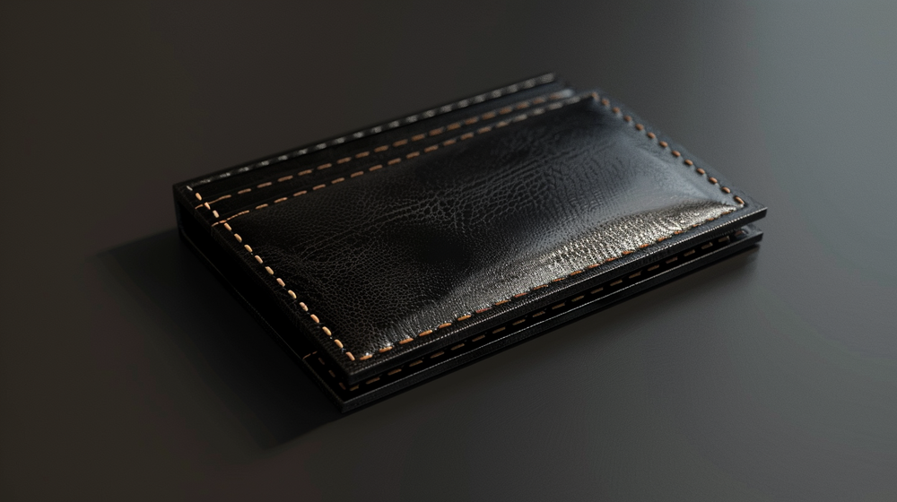 un porte carte de luxe dans un fond gris professionel 