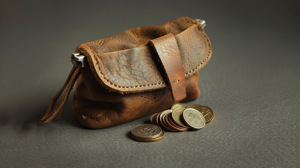 un porte monnaie en cuir pour homme en design de  bourse en cuir dans un fond gris professionel