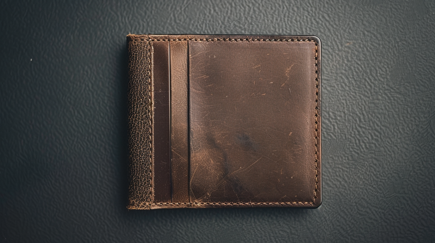 un portefeuille en cuir dans un fond gris professionel