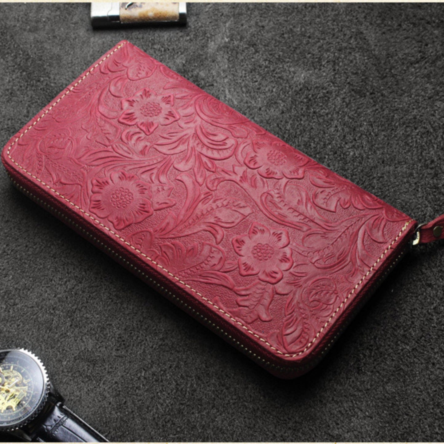 Grand Portefeuille Femme Rouge Cuir Rouge