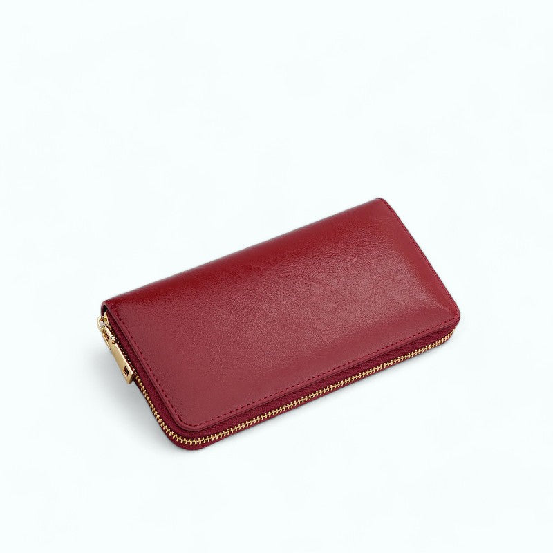 
                  
                    Grand Portefeuille Zippé en Cuir Luxe Rouge
                  
                