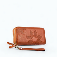 Portefeuille Double Zip Femme Camel