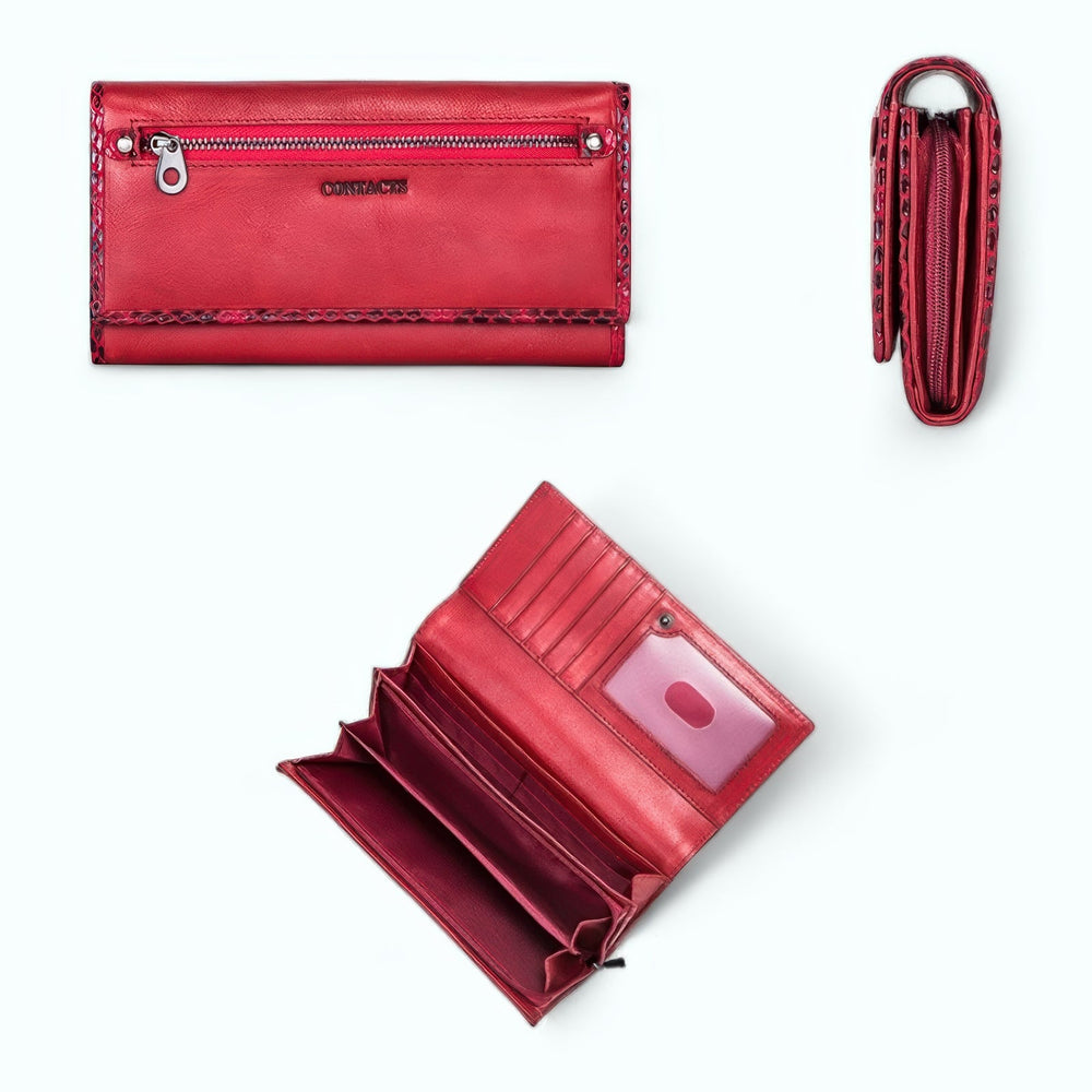 Portefeuille Grande Capacité Femme Rouge