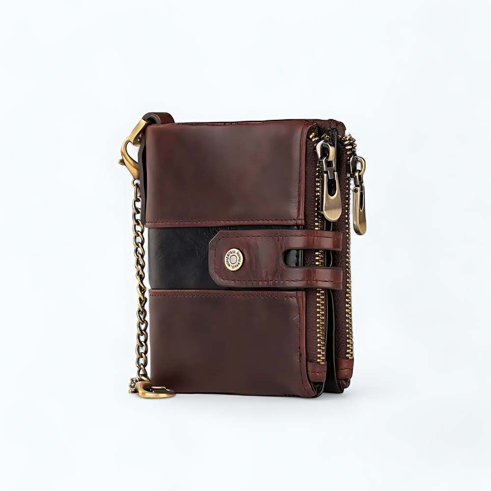 Portefeuille Homme Zippé Cuir Café