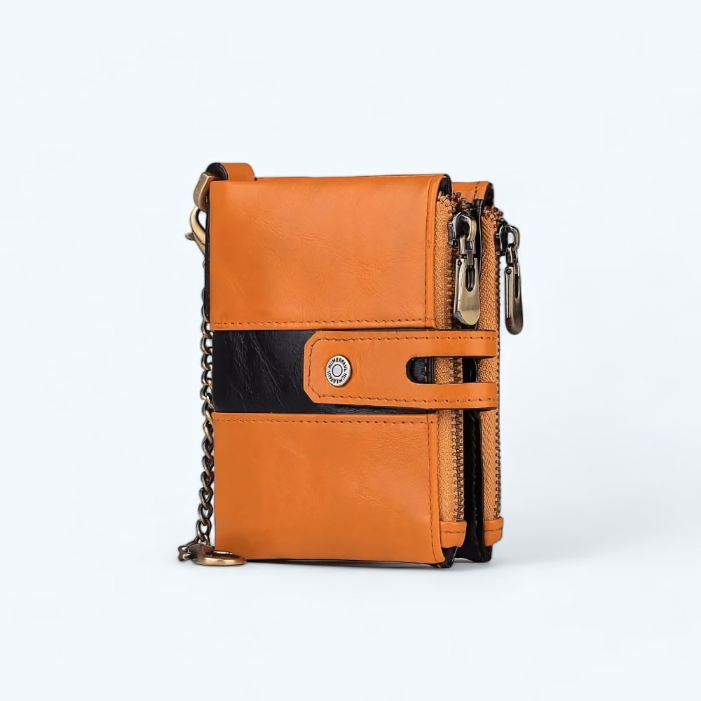 Portefeuille Homme Zippé Cuir Camel