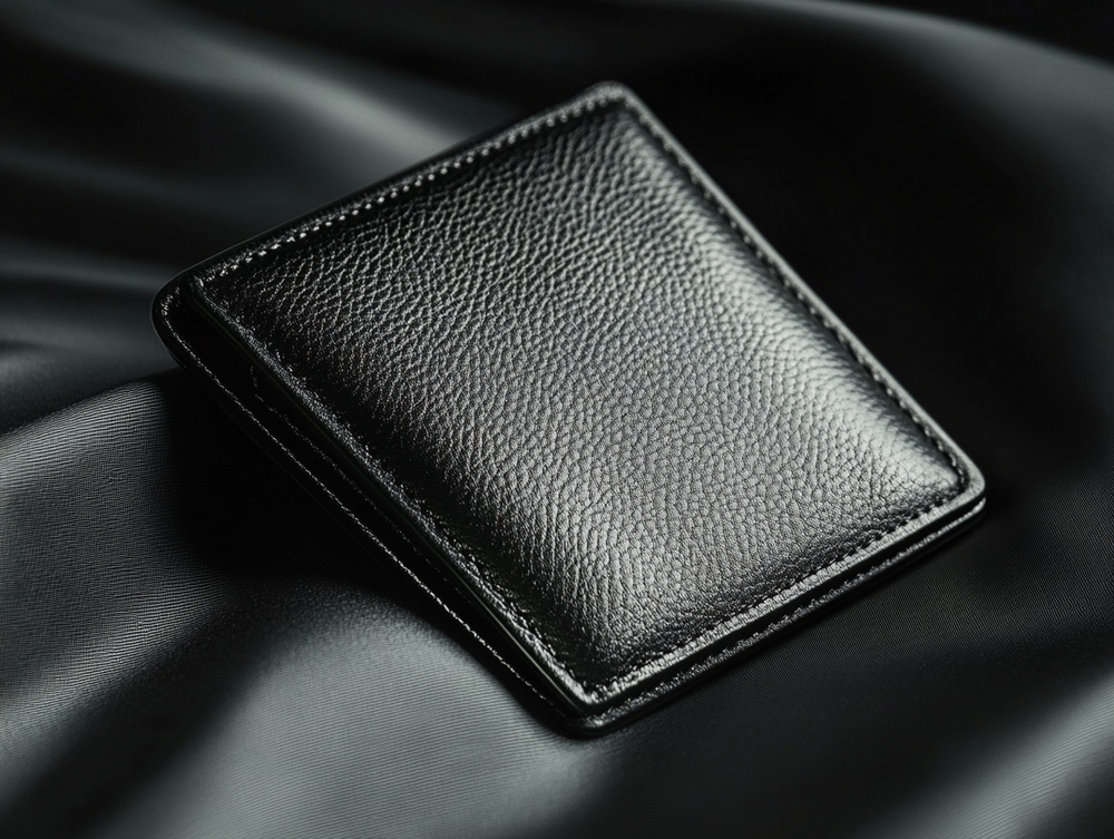 portefeuille en cuir noir pour homme dans un fond noir