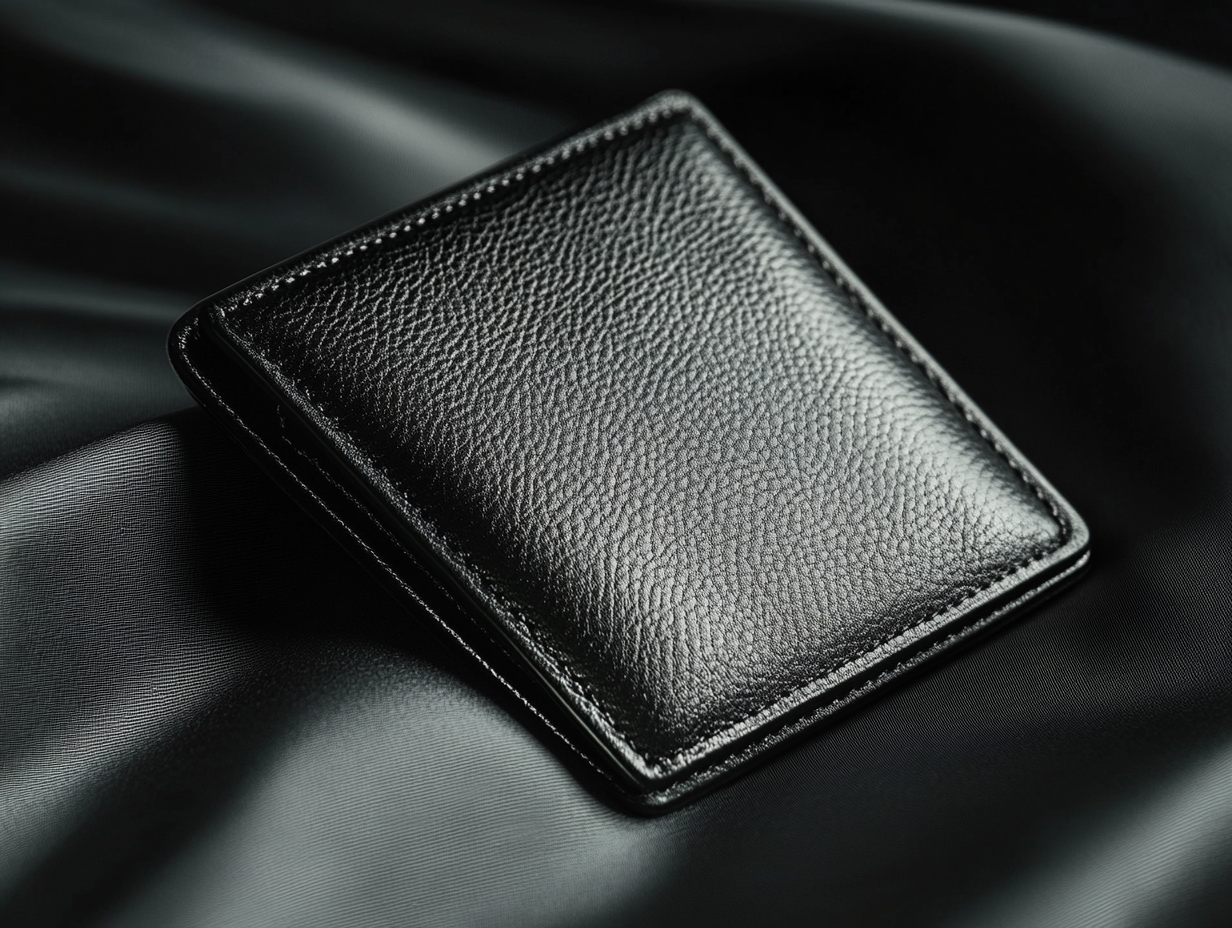 portefeuille en cuir noir pour homme dans un fond noir